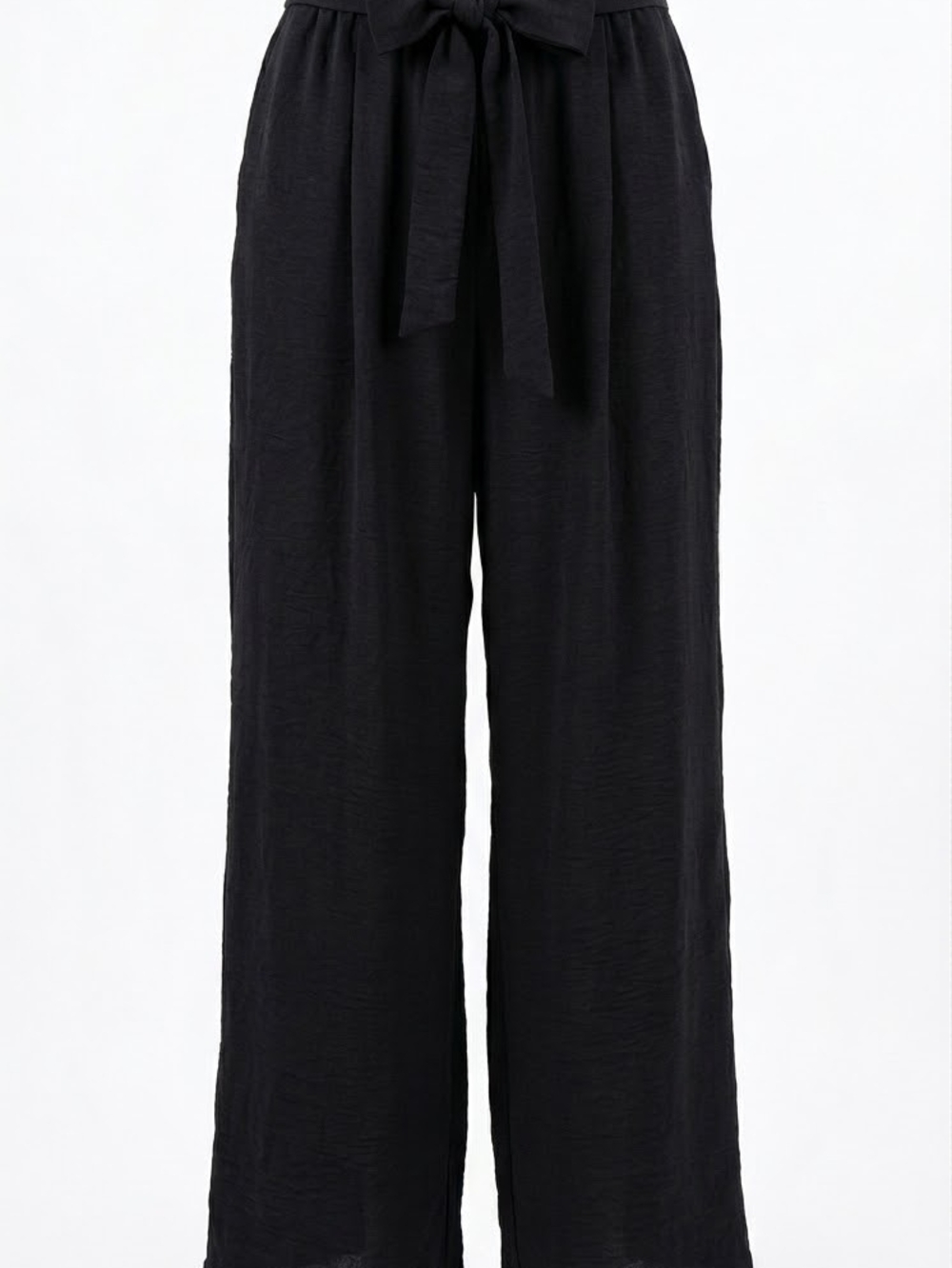 High Waist Belted Wide Leg Trousers Black Paperbag Waist Pants Medium